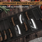 HOSHANHO Butcher Knife Set, Hand Forged Butcher Chef Knife Set with Roll Bag, Sharp Meat Cleaver Knife & Bone Chopper Knives & Fillet Knives for Home & Camping & BBQ Gift with Men