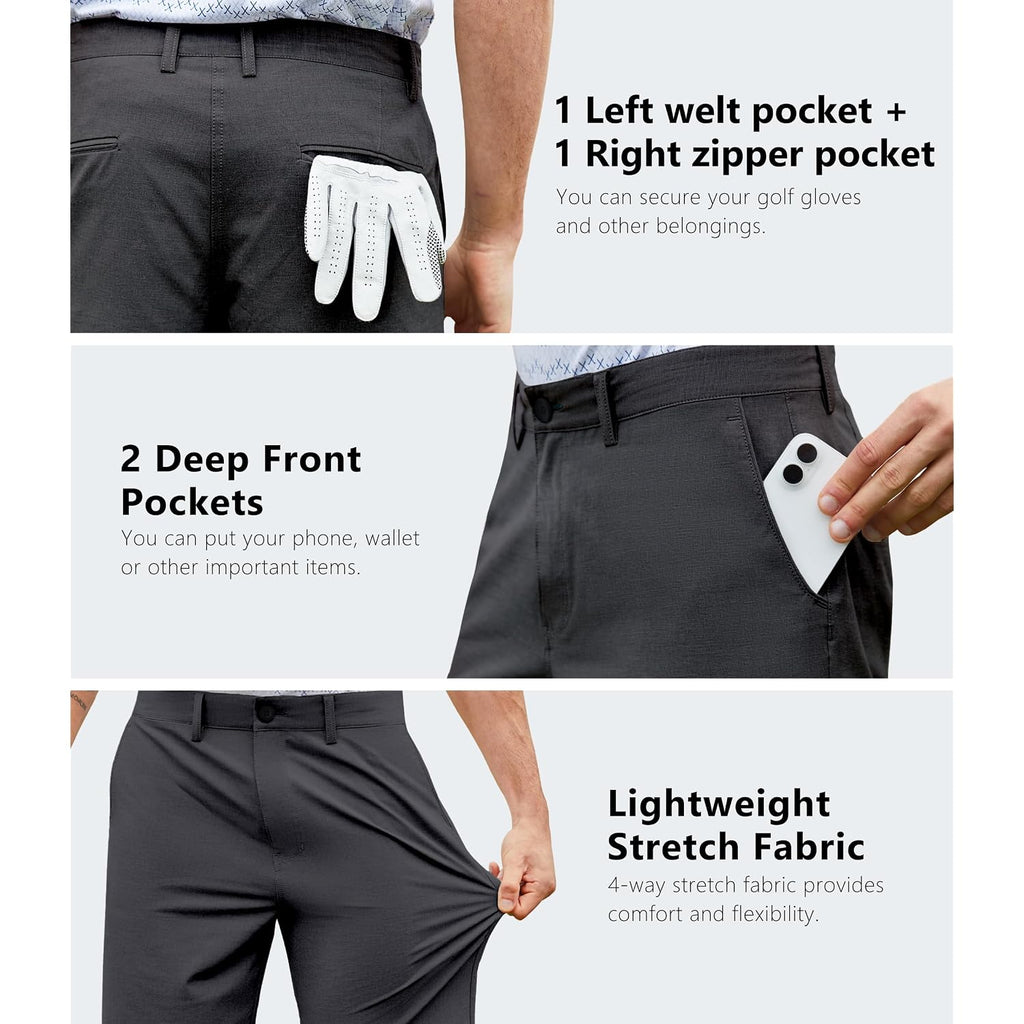 Mens Hybrid Golf Shorts Lightweight Stretch Dress Casual Shorts Quick Dry 9 Inch Inseam With Zip Pockets
