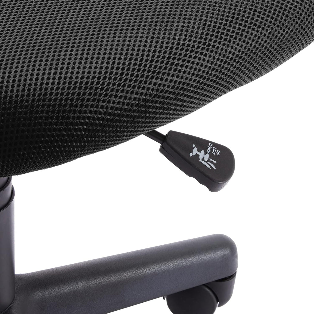 Amazon Basics Low Back Office Chair, Breathable Mesh, Height Adjustable, Padded Seat, Rolling Wheels, Swivel, Back Support, Sturdy, 21.25" D X 22.5" W X 38" H, Black