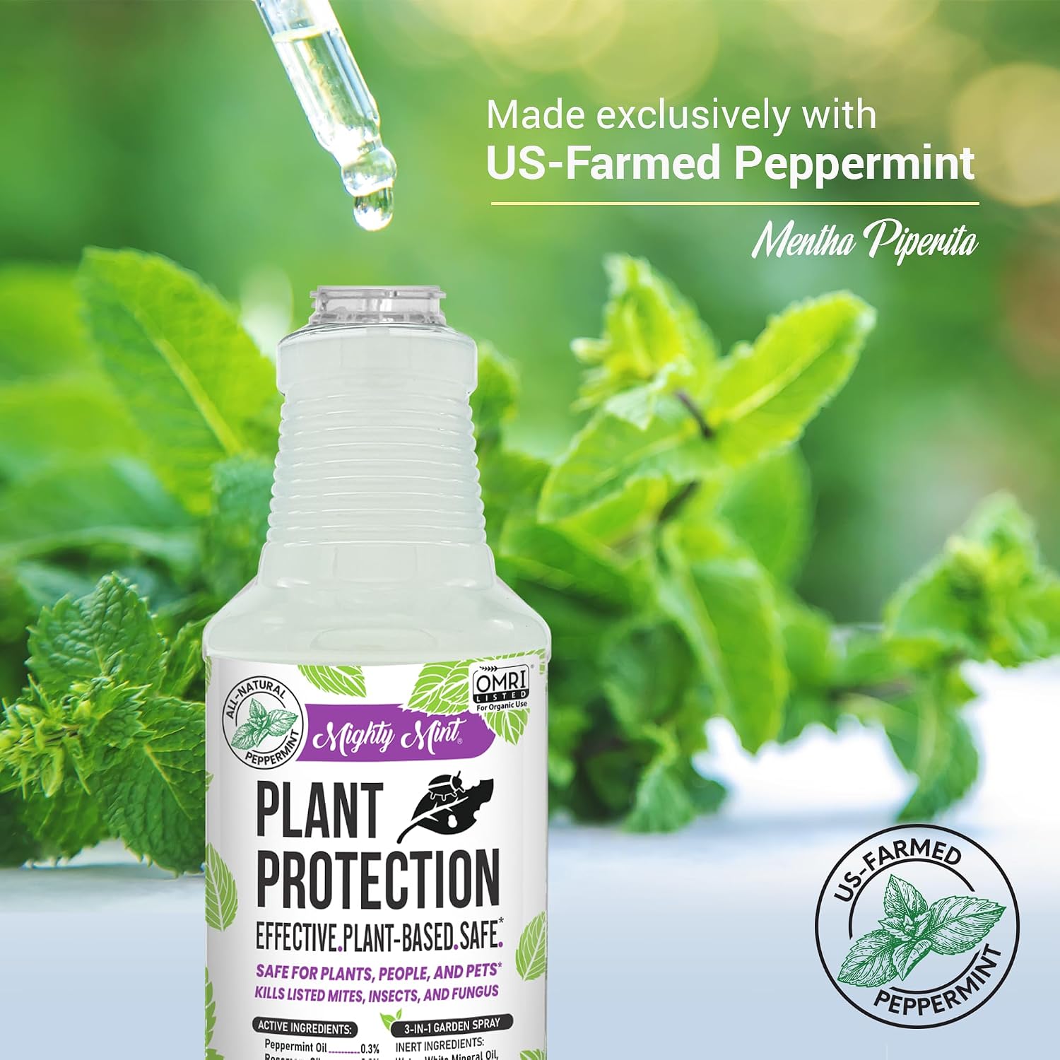 Mighty Mint Peppermint Oil Plant Protection Spray – Insect & Pest Control For Gnats, Spider Mites & Aphids – Plant-Based, Easy-To-Use - 16 Oz