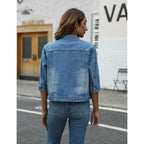 Unilexi Women'S 3/4 Sleeve Colored Cropped Denim Jacket Light Wash Short Jean Jacket Trucker Coat