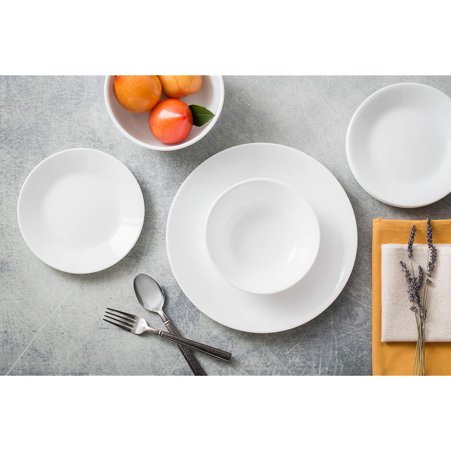 Corelle Vitrelle 18-Piece Service for 6 Dinnerware Set Triple Layer Glass and Chip Resistant, Lightweight Round Plates and Bowls Set, Winter Frost White