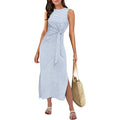 Anrabess Womens Summer Casual Sleeveless T Shirt Midi Dress Slim Fit Tie Waist Split Tank Long Dresses 2026 Vacation Sundress