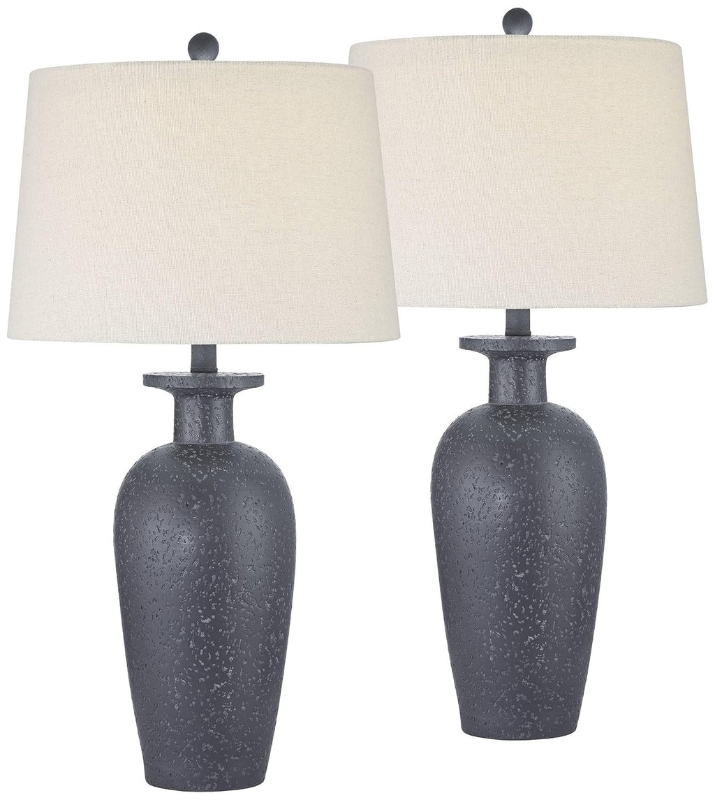 Glenwood 28" Tall 3-Way Table Lamps Set Of 2 Charcoal Gray Farmhouse Rustic | Country Cottage Living Room Bedroom Bedside Nightstand House Office Home Reading Kitchen Entryway White Shade