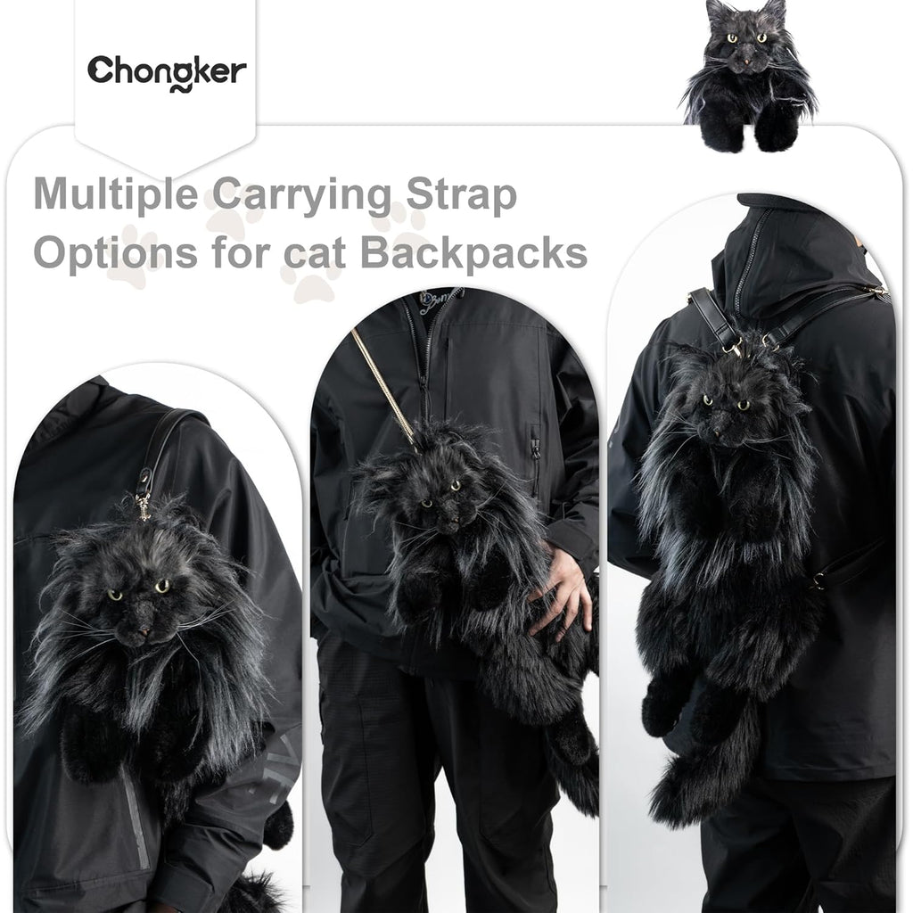 Chongker Cat Shaped Backpack - Handcrafted Stuffed Animals Plush Bag with Adjustable Shoulder, Crossbody, and Handbag Straps (MaineCoon Cat)