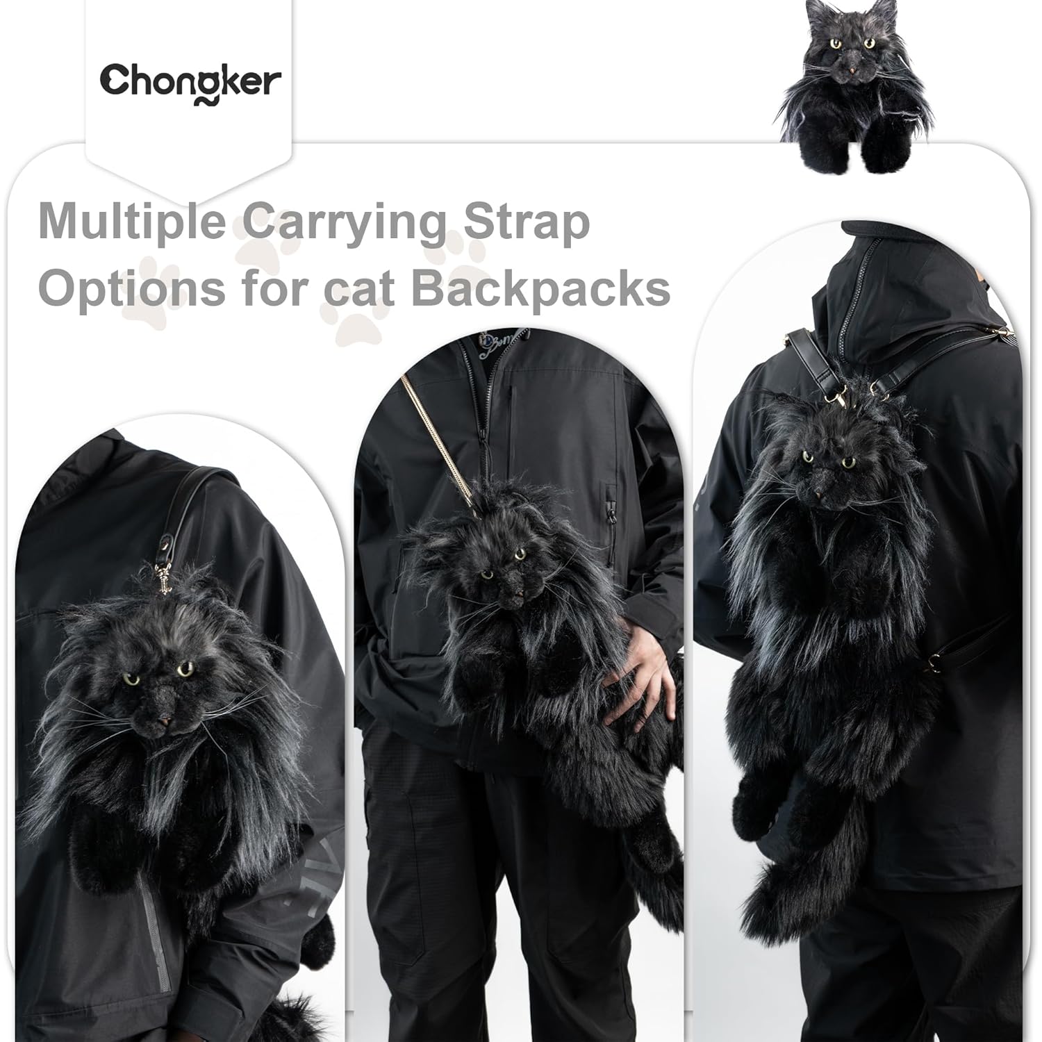 Chongker Cat Shaped Backpack - Handcrafted Stuffed Animals Plush Bag with Adjustable Shoulder, Crossbody, and Handbag Straps (MaineCoon Cat)