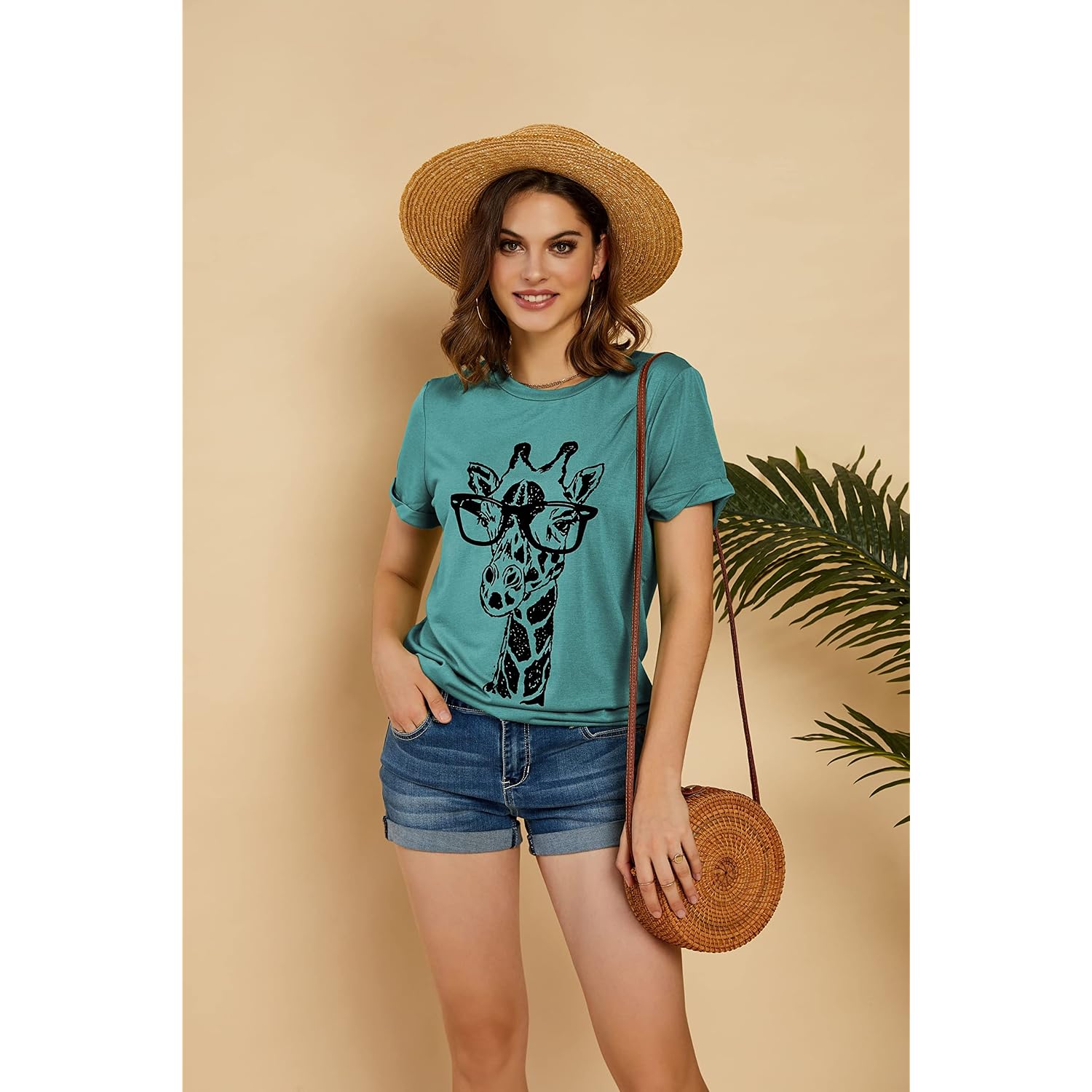 Womens Giraffe T Shirt Summer Funny Graphic Short Sleeve Crewneck Tees Casual Shirt Tops 1-lake Blue