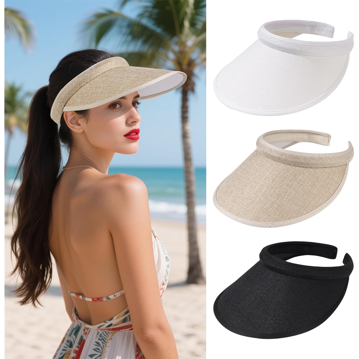 Dxhycc 3 Pack Sun Visor Hats for Women Men Clip On Wide Brim Visors Outdoor Golf Beach Tennis Cap