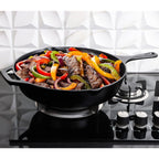Utopia Kitchen Premium Cast Iron Skillets 12 Inch, Chef's Pan, Pre-Seasoned Frying Pan, Stovetop, Oven, Campfire and Grill Large Skillet, Even Heat Distribution Multipurpose Cast Iron Pan - Black