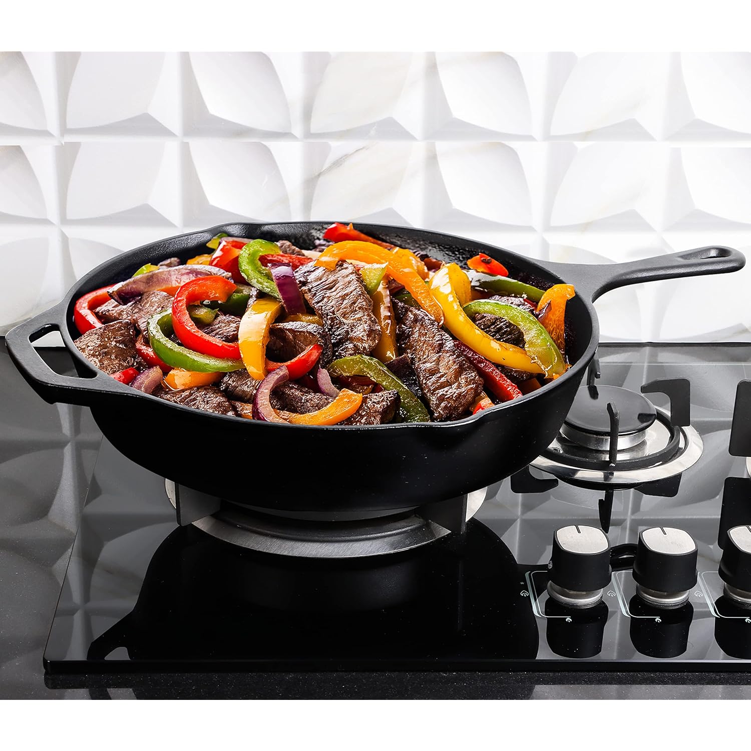 Utopia Kitchen Premium Cast Iron Skillets 12 Inch, Chef's Pan, Pre-Seasoned Frying Pan, Stovetop, Oven, Campfire and Grill Large Skillet, Even Heat Distribution Multipurpose Cast Iron Pan - Black