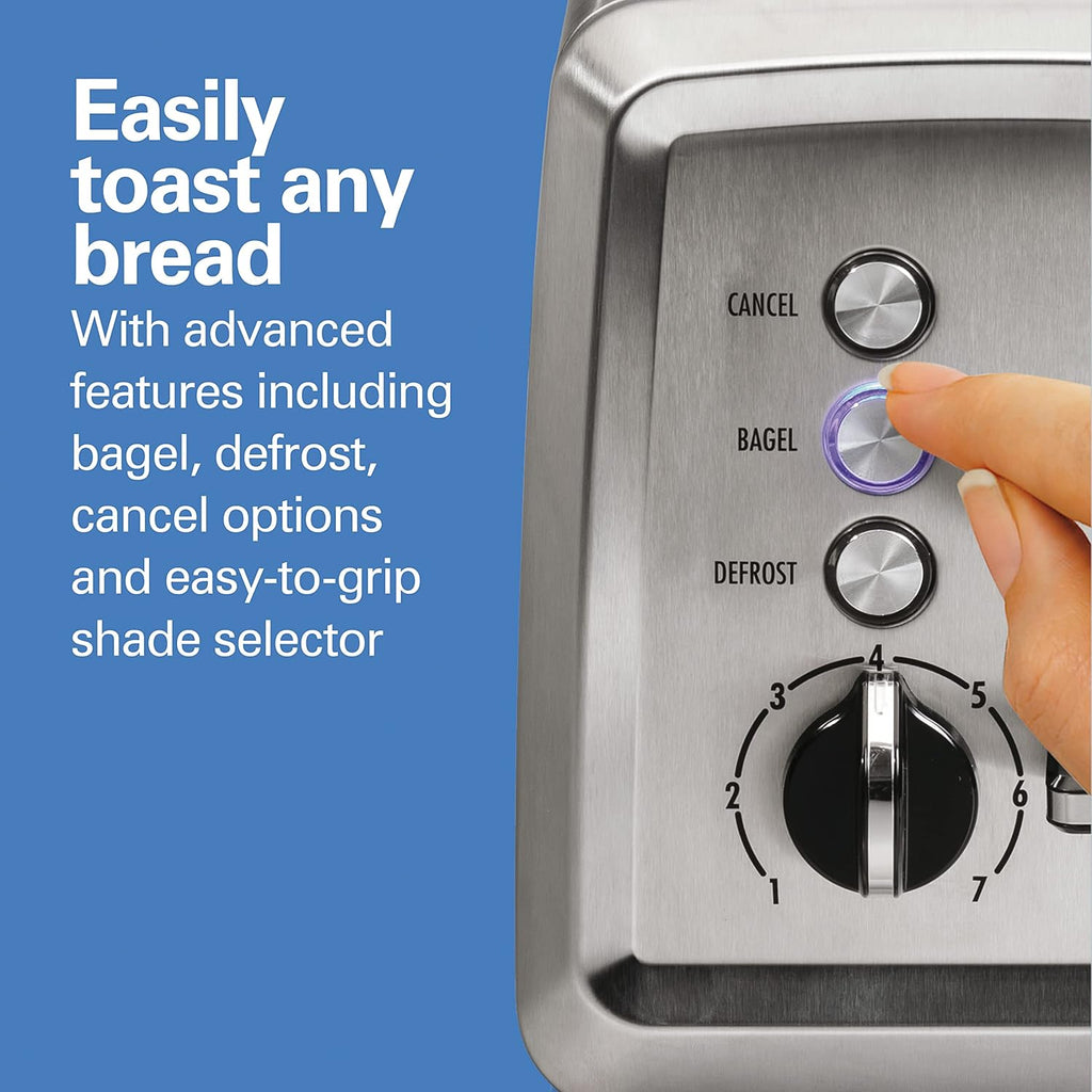 Hamilton Beach 2 Slice Toaster with Extra-Wide Slots, Bagel Setting, Toast Boost, Slide-Out Crumb Tray, Auto-Shutoff & Cancel Button, Defrost Function, Stainless Steel (22794)