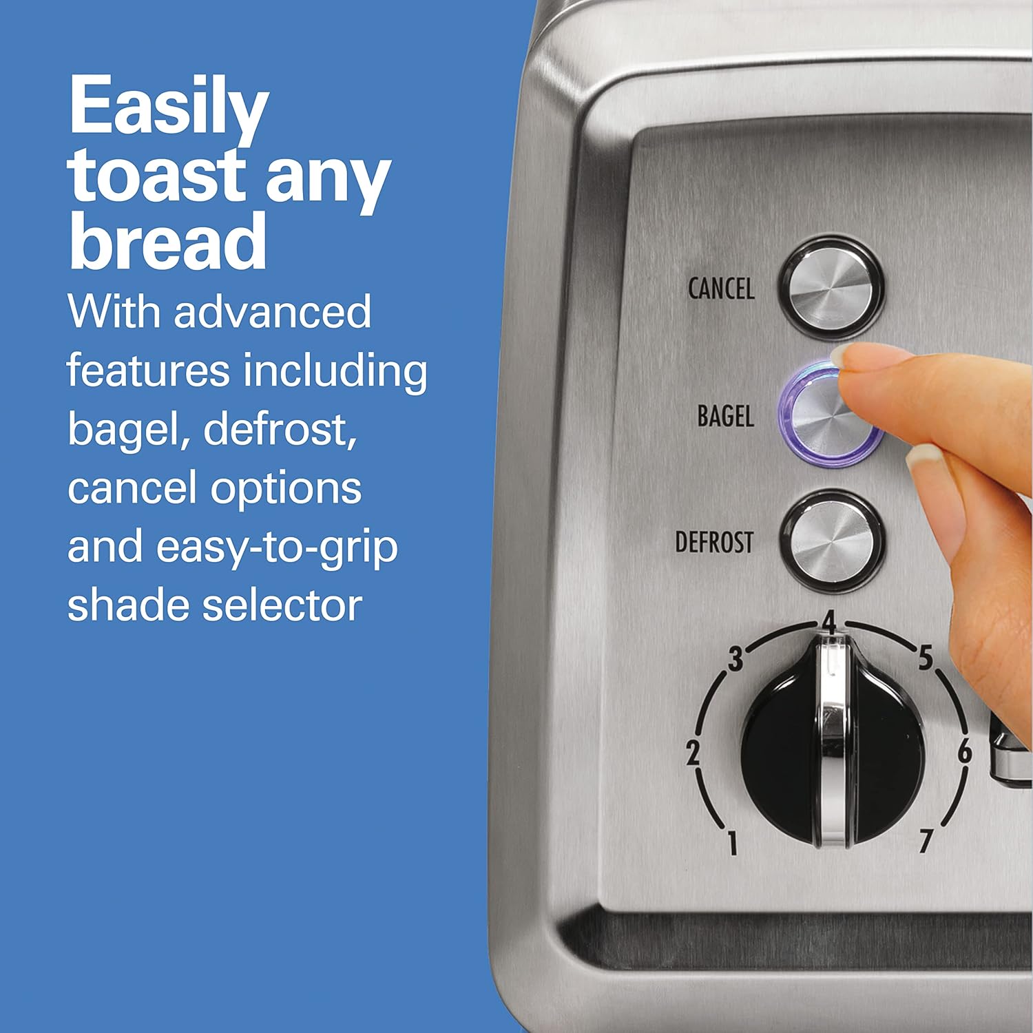 Hamilton Beach 2 Slice Toaster with Extra-Wide Slots, Bagel Setting, Toast Boost, Slide-Out Crumb Tray, Auto-Shutoff & Cancel Button, Defrost Function, Stainless Steel (22794)