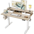 Tiqlab Standing Desk With Two Drawers, Stand Up Standing Desk Adjustable Height, Electric Sit Stand Table With Storage Shelf And Splice Board, 48 * 24 Inch, Maple