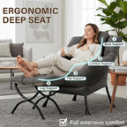 Welnow Lazy Chair With Ottoman, Modern Accent Chair With Armrests And A Side Pocket, Leisure Sofa Armchair, Reading Armchair With Footrest For Small Space, Dark Grey