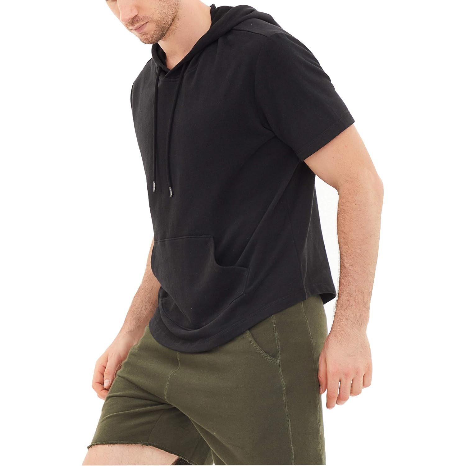 Dubinik®Short Sleeve Hoodie Lightweight Soft Cotton Moisture Wicking Kangaroo Pocket Short Sleeve Hoodie For Men