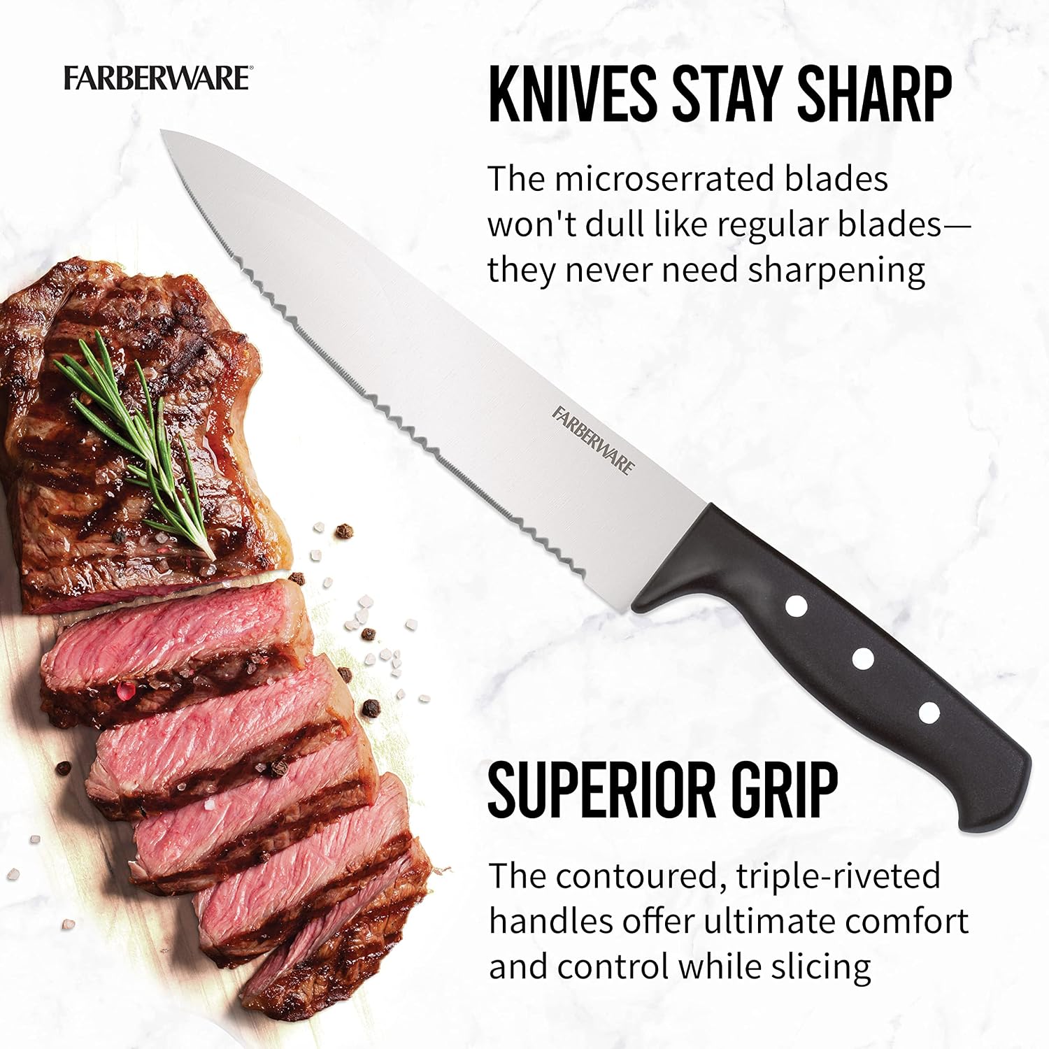 Farberware Knife Block Set 22-Piece Kitchen Knife Set With High-Carbon Stainless Steel Blades, Non-Slip Handles, Chef Knife, Santoku, Steak Knives, Scissors, Sharpening Steel, And Storage Block