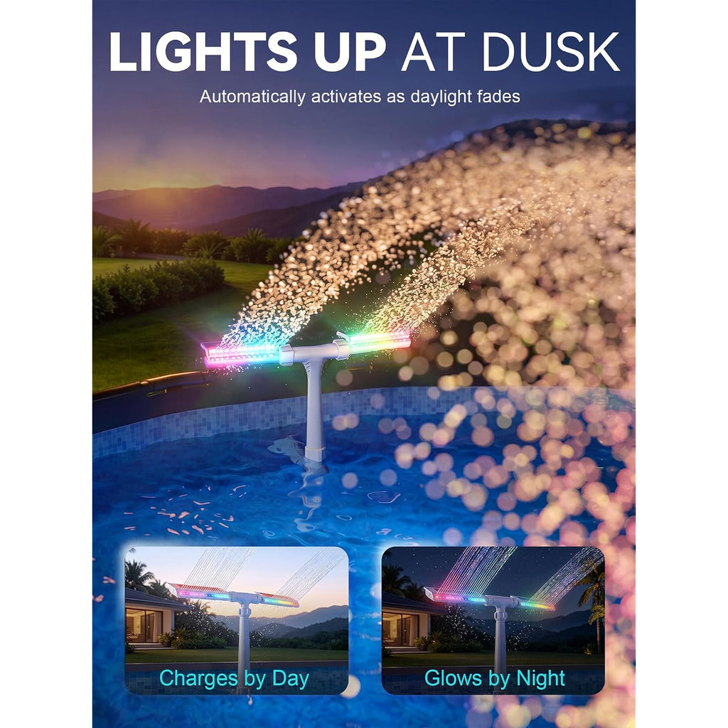2026 Upgraded Solar Pool Fountain, Dual-Head Adjustable Spray, Extended 8000Mah Battery, 10-Color 4-Mode Led Lights, Auto Dusk Sensor & Timer, Pool Fountains For Inground/Above Ground Pools