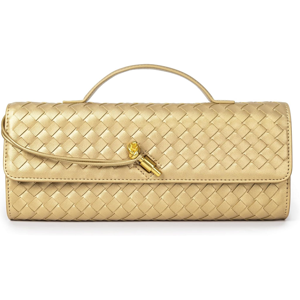 Joryin Woven Purse For Women Evening Clutch Woven Leather Handbags Crossbody Bag Purse Formal Evening Bag, Vegan Leather