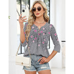 Lomon 3/4 Length Sleeve Womens Tops Dressy Casual Henley V Neck Blouses Loose Fit Tunics 2026 Trendy Summer Outfits