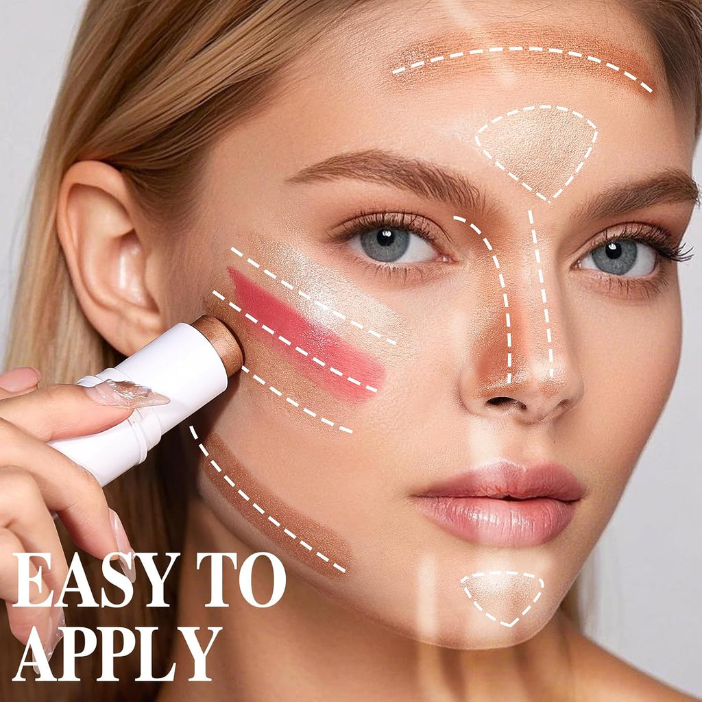 Bayfree 3 Pcs Makeup Cream Contour Stick Set, Highlighter Stick & Bronzer Stick & Blush Stick, Long Lasting, Natural Face Contour, Dewy & Matte Finish, Multi Stick Trio For All Skin