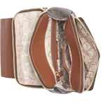 Calvin Klein Women's Elaine Signature Key Item Flap Backpack, Brown/Khaki/Luggage Saffiano, One Size