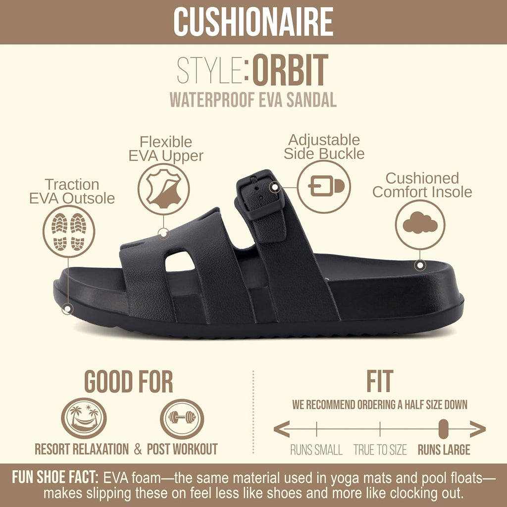 Cushionaire Orbit Waterproof Eva Womens Sandals -Comfortable Summer Slip On Slides For Women With Adjustable Buckle Strap