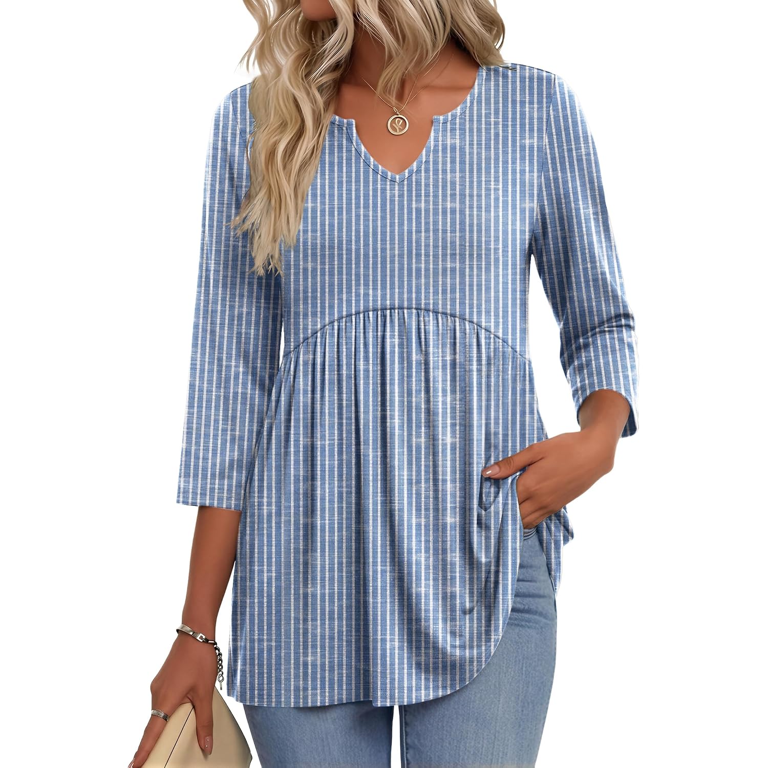 Zeagoo 3/4 Length Sleeve Womens Tops 2026 Blouses for Women Dressy Casual Fashion Clothing V Neck T-Shirts Summer Outfits