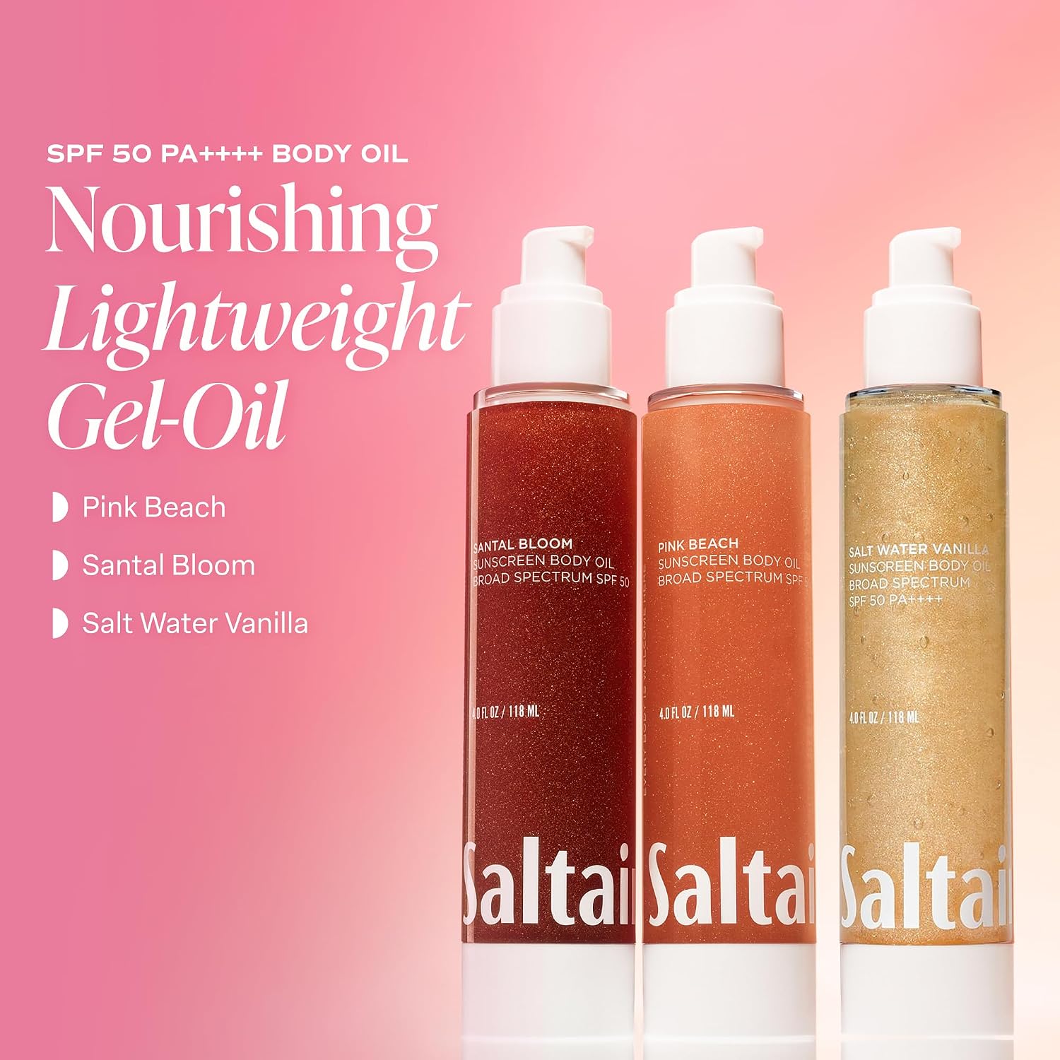 Saltair Spf Body Oil - Broad Spectrum Spf 50 Pa++++ Sunscreen. Lightweight Dry Oil With Sun Protection And Moisturizing Kukui & Mongongo Extracts. Pink Beach Scent, 4Floz Vacation Essential