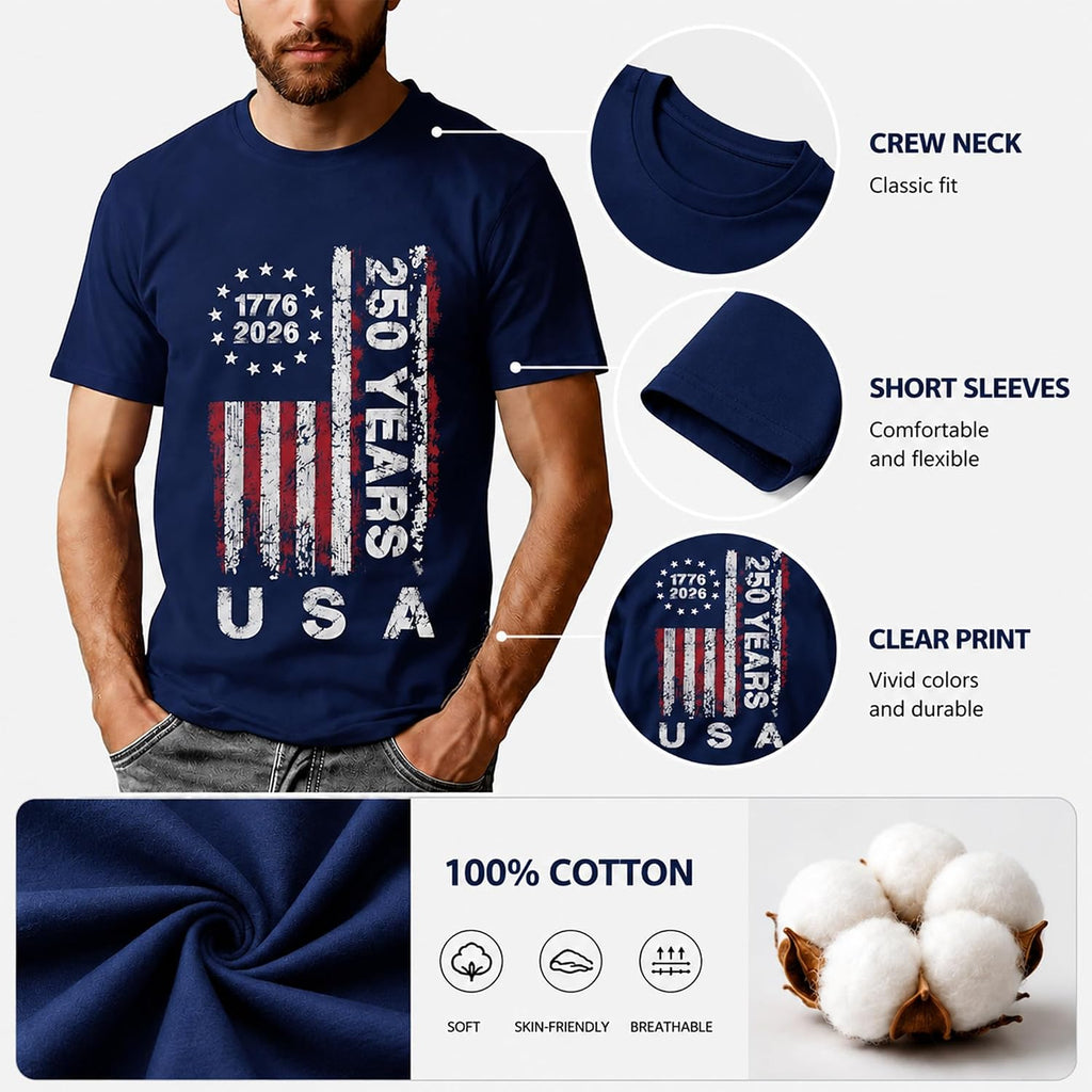 250 Anniversary Usa Shirts: 1776-2026 250Th Birthday Patriotic American Flag T-Shirt 4Th Of July Shirt