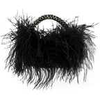 Miuco Real Natural Ostrich Feather Beaded Handbags For Women Handmade Evening Bags Clutch Purse