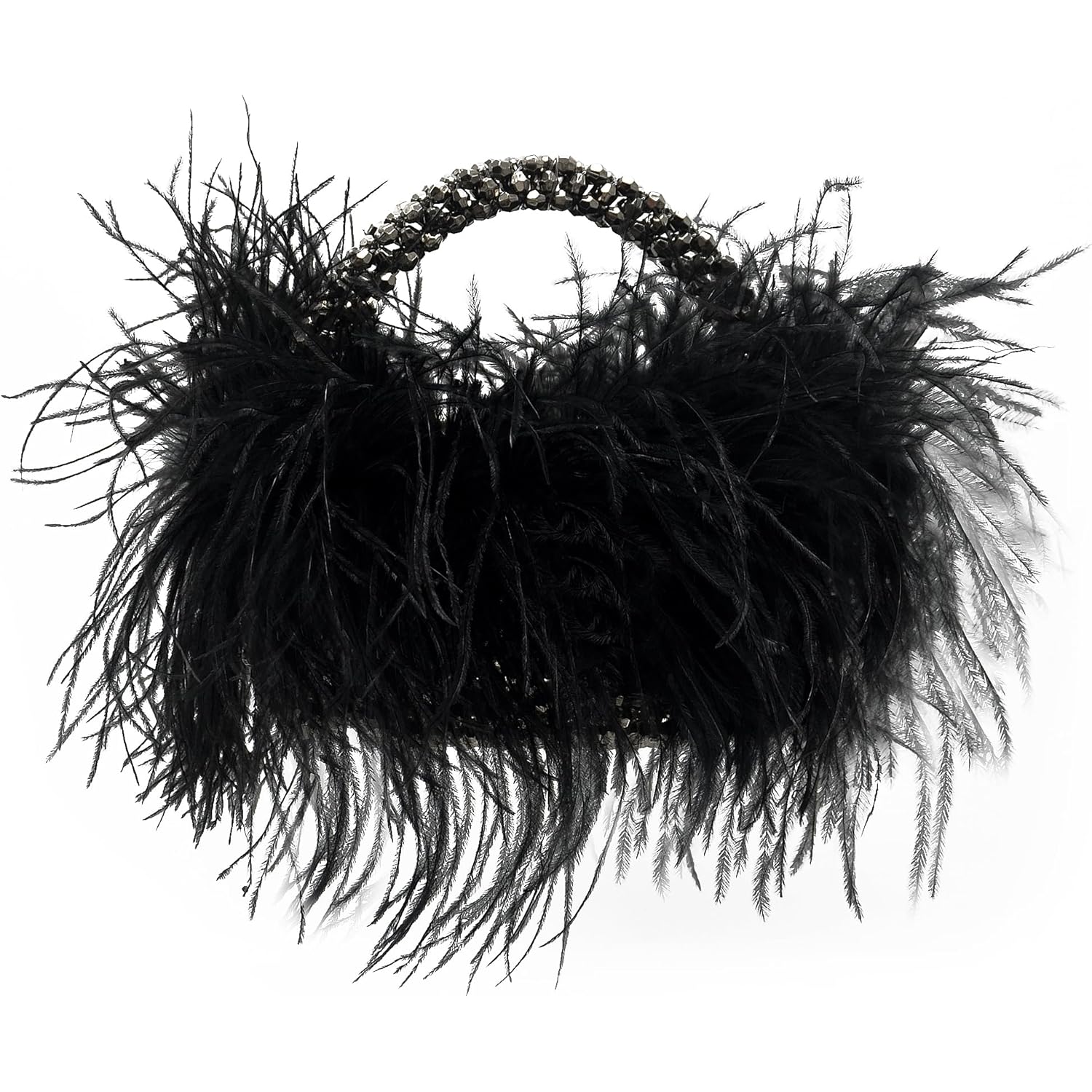 Miuco Real Natural Ostrich Feather Beaded Handbags For Women Handmade Evening Bags Clutch Purse