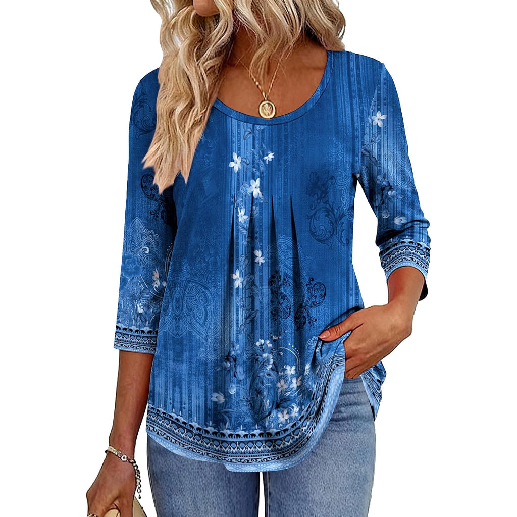 Zeagoo 3/4 Sleeve Tops for Women Crew Neck Blouses Pleated Casual Shirts Fall Work Clothes 2026