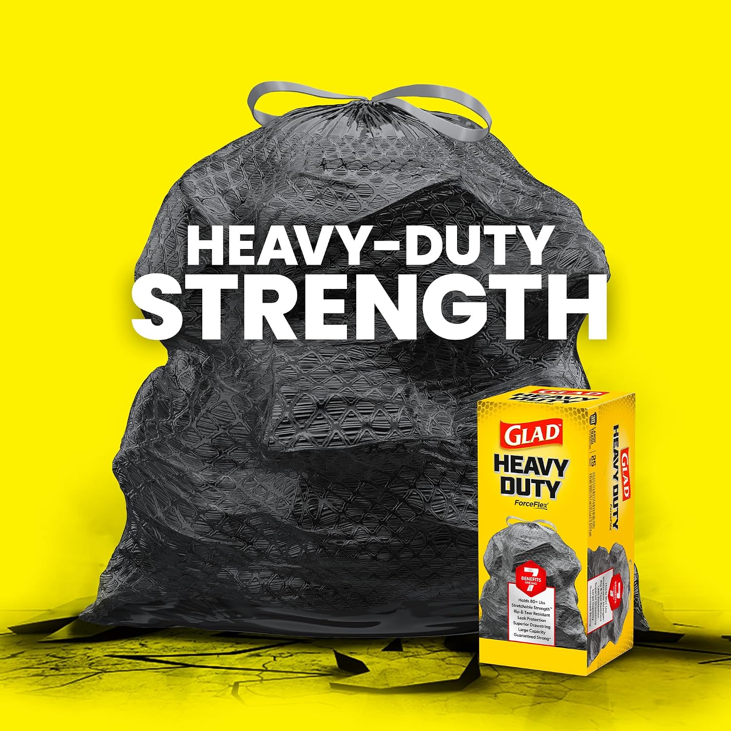Glad Forceflex Heavy Duty Trash Bags, Rip And Tear Resistant, Unscented Black X-Large Garbage Bags, Odor Control, 30 Gallon Trash Bags, 25 Count