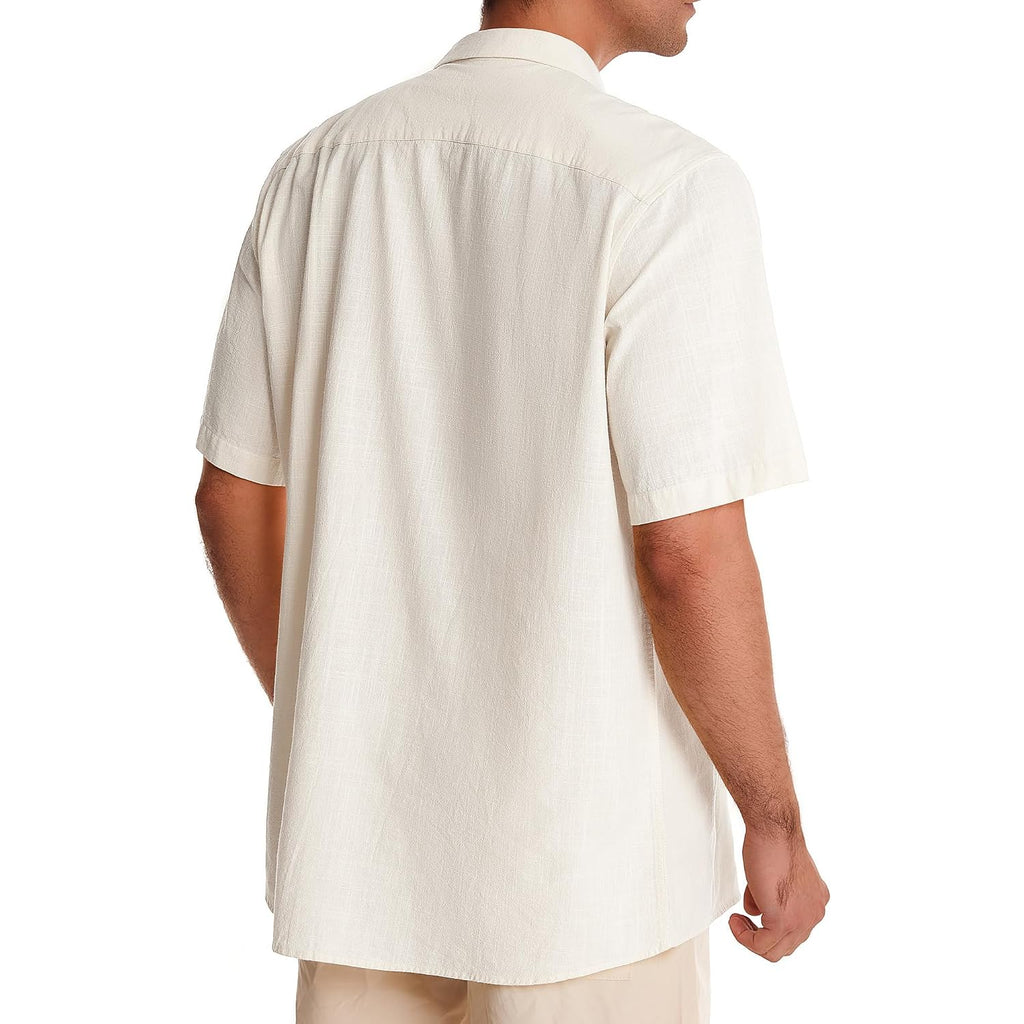 Alimens & Gentle Mens Linen Shirts Cotton Hawaiian Shirts Short Sleeve Button Down Shirts Casual Summer Beach Tops