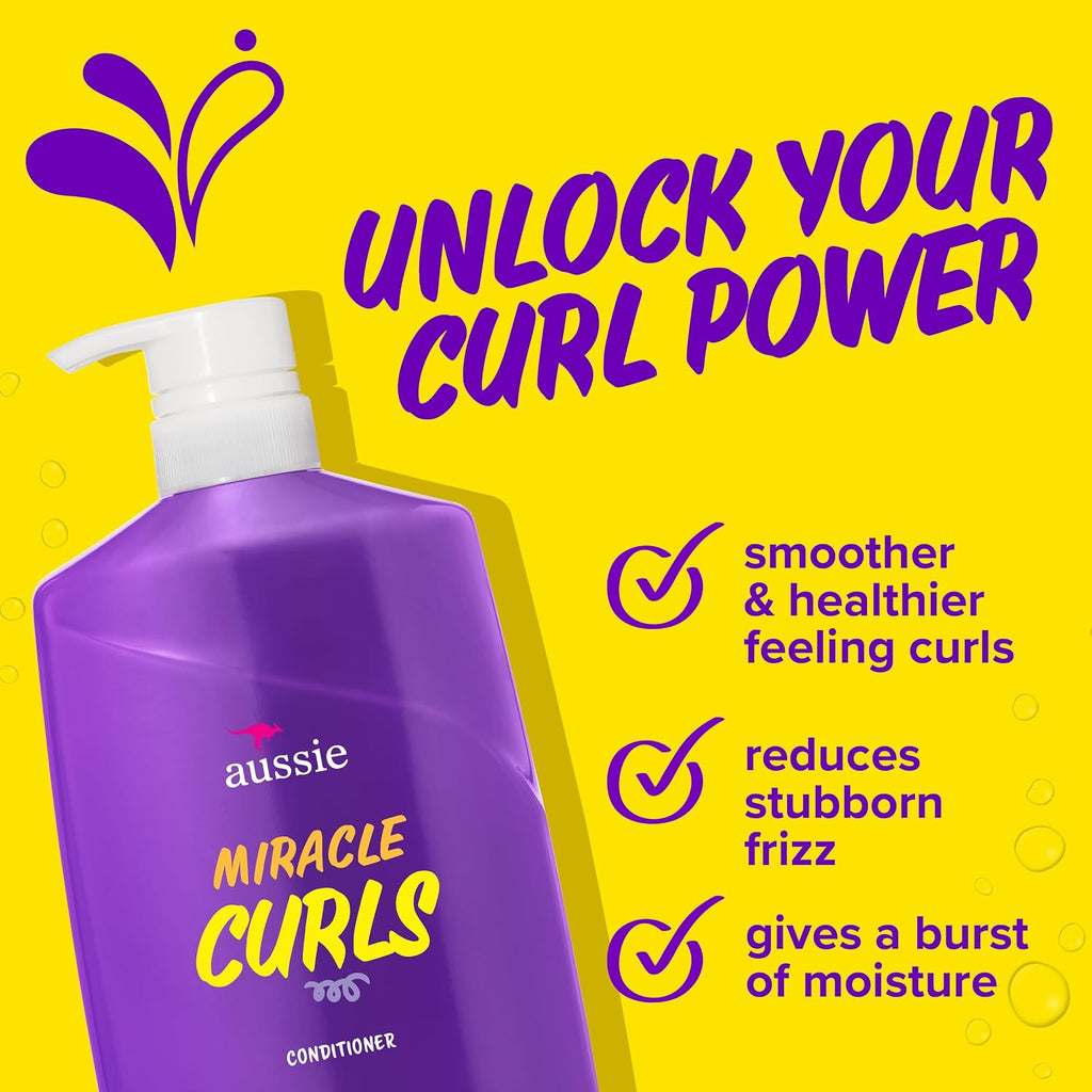Aussie Miracle Curls Conditioner With Coconut Oil, Paraben Free, 26.2 Oz
