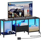 Tv Stand With Led Lights, Entertainment Center With Open Shelves And Fabric Drawer, Media Console For 55 Inch Tv, Television Stands For Living Room, Bedroom, Black