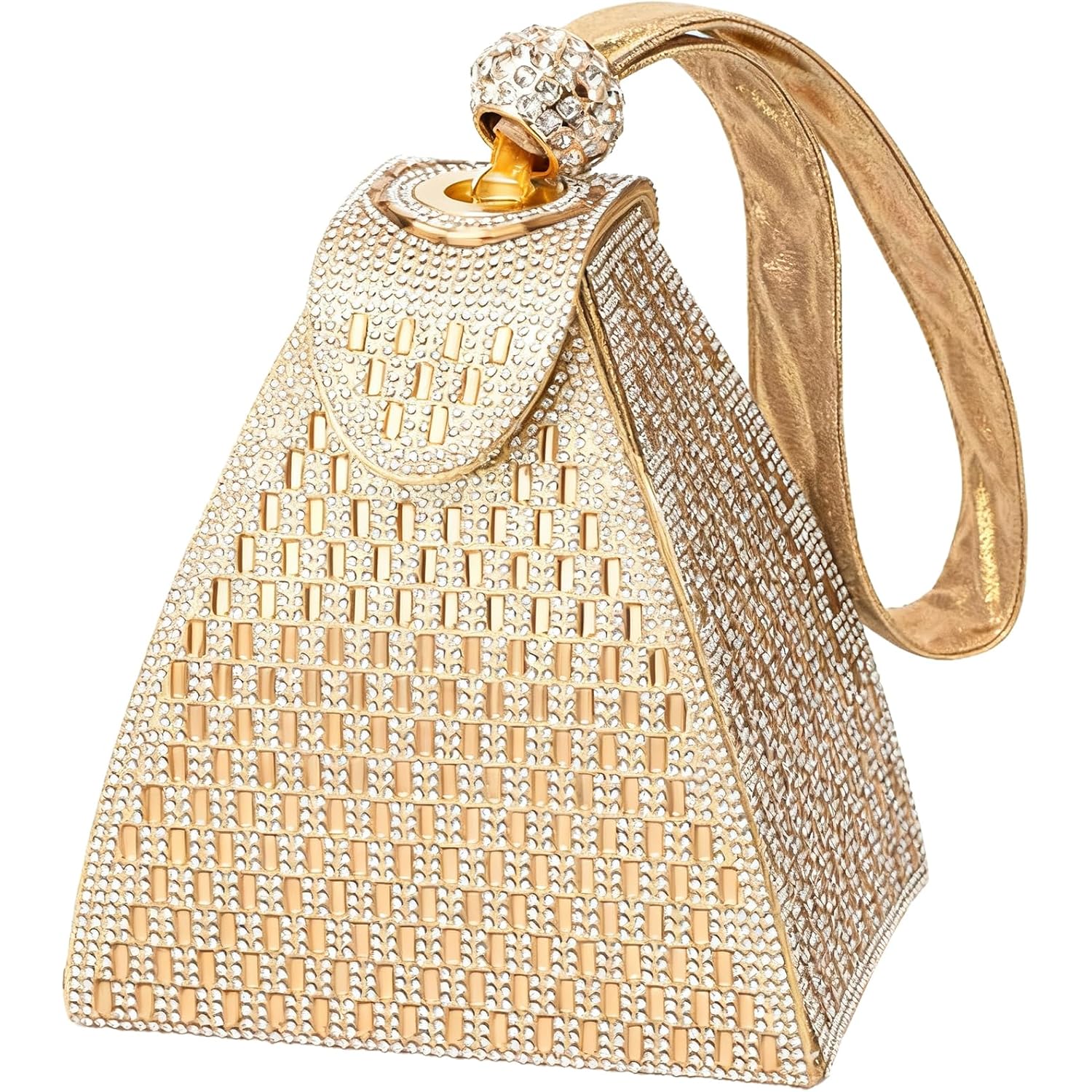Womens Rhinestone Clutch Evening Bags - Gold Sparkly Glitter Silver Handbags Pyramid Shape Luxury Purse