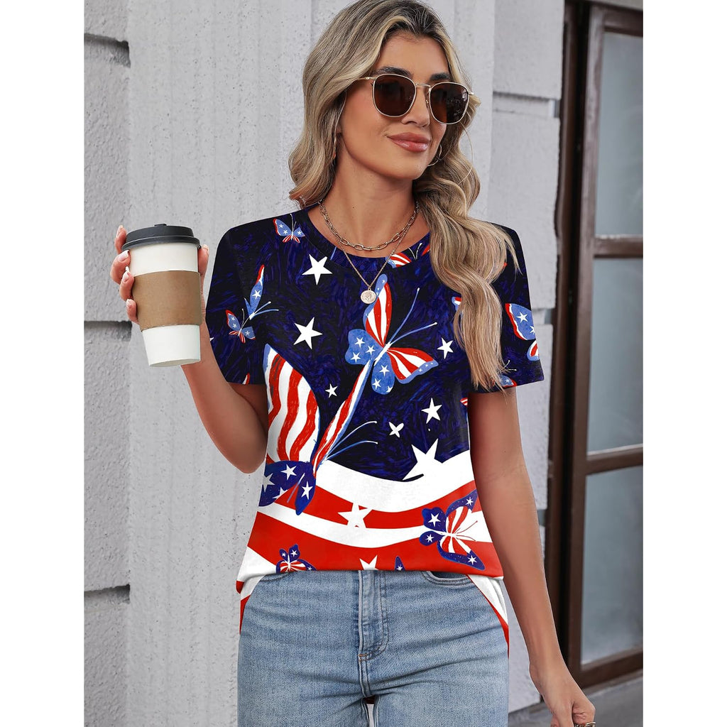 Kistore Womens Crew Neck Short Sleeve Tops Dressy Casual Blouses Summer Shirts S-3Xl