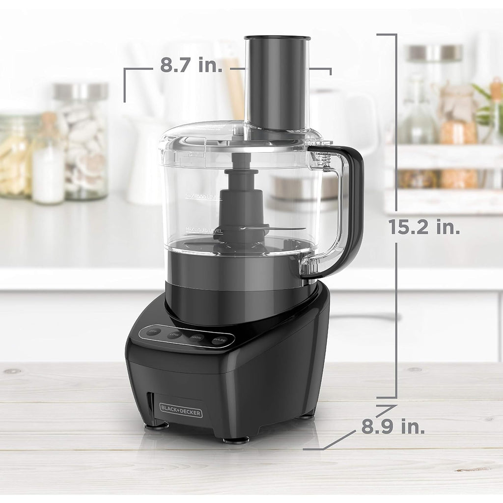 Black+Decker 3-In-1 Easy Assembly 8-Cup Food Processor, Stainless Steel S-Blade, Easy-Clean, Touchpad Controls Black