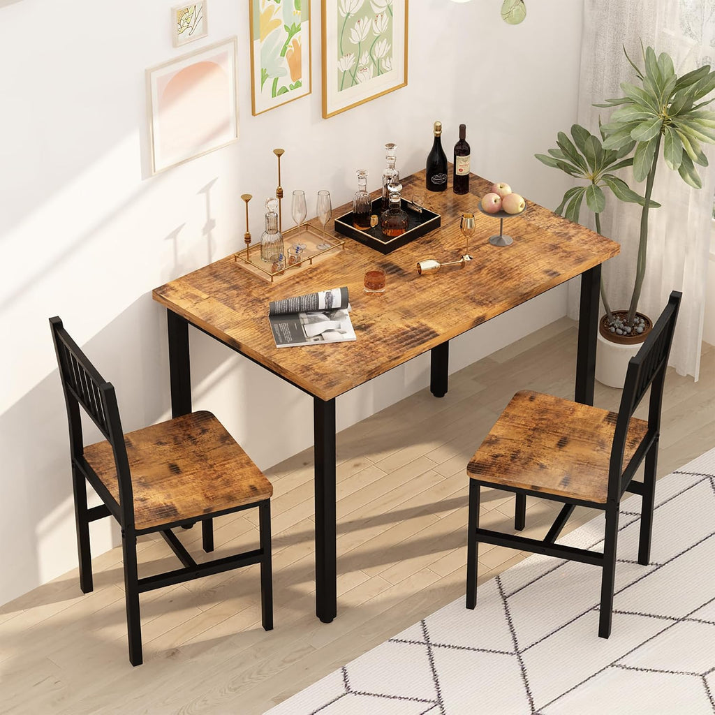 Awqm 3 Piece Dining Table Set For 2, Small Kitchen Table Set For 2 With Chairs,Wood Breakfast Nook Table And Chairs Set Of 2,Dinette Set For Small Space,Dining Room,Apartment, Brown