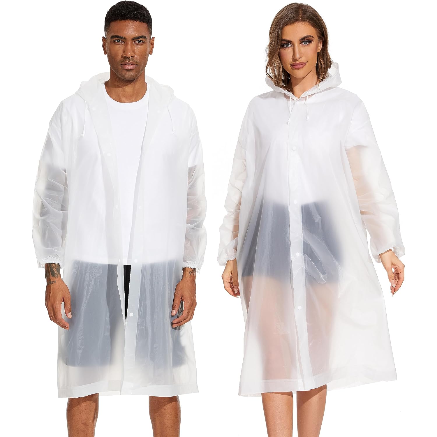 Offitecture 2-Pack Reusable Rain Ponchos For Adults - Hooded Raincoats For Women/Men With Drawstring