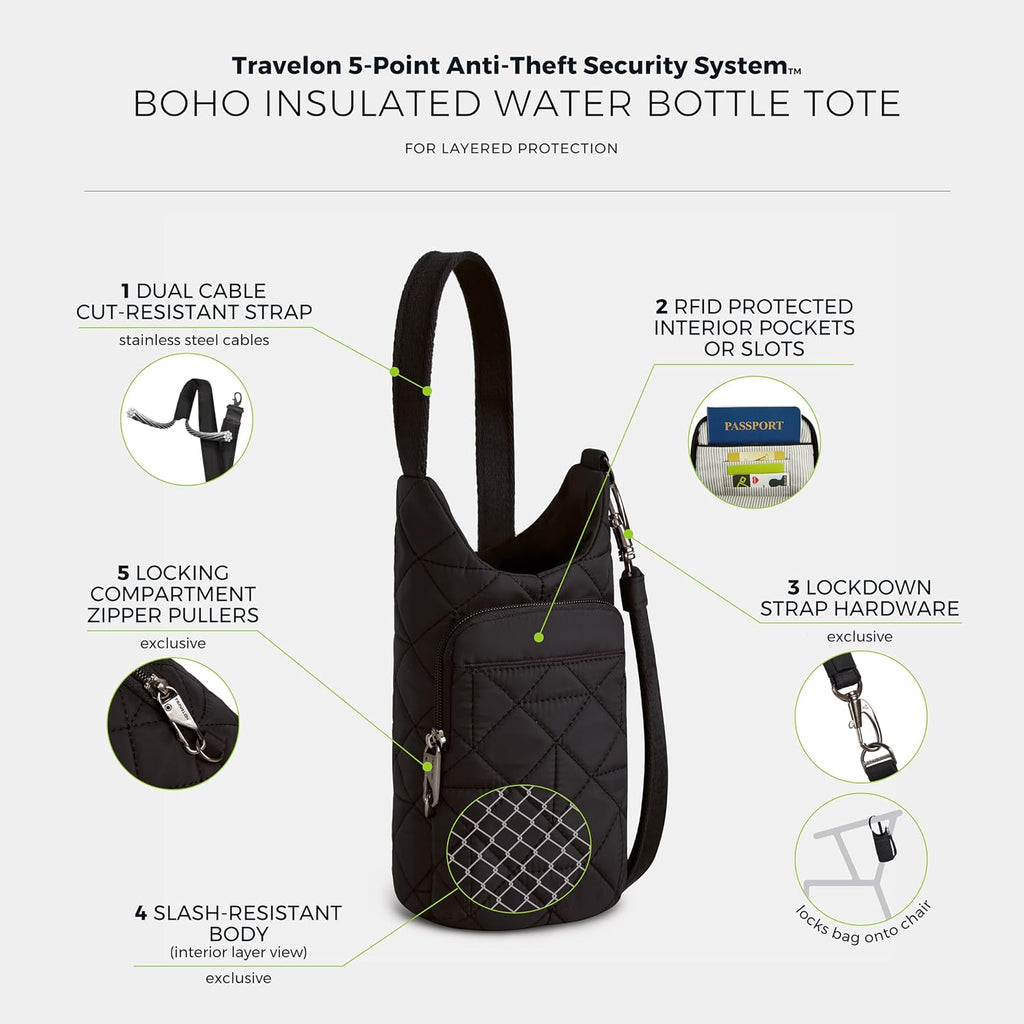 Travelon Anti-Theft Boho Insulated Water Bottle Tote