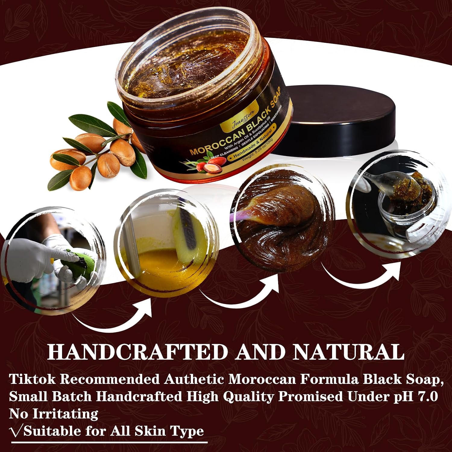 2 Pack Moroccan Black Soap Hammam, Morocco Body Scrub With Exfoliating Glove, Exfoliating Body Cleanser, Argan Oil & Eucalyptus – Deep Cleansing, Softens Skin
