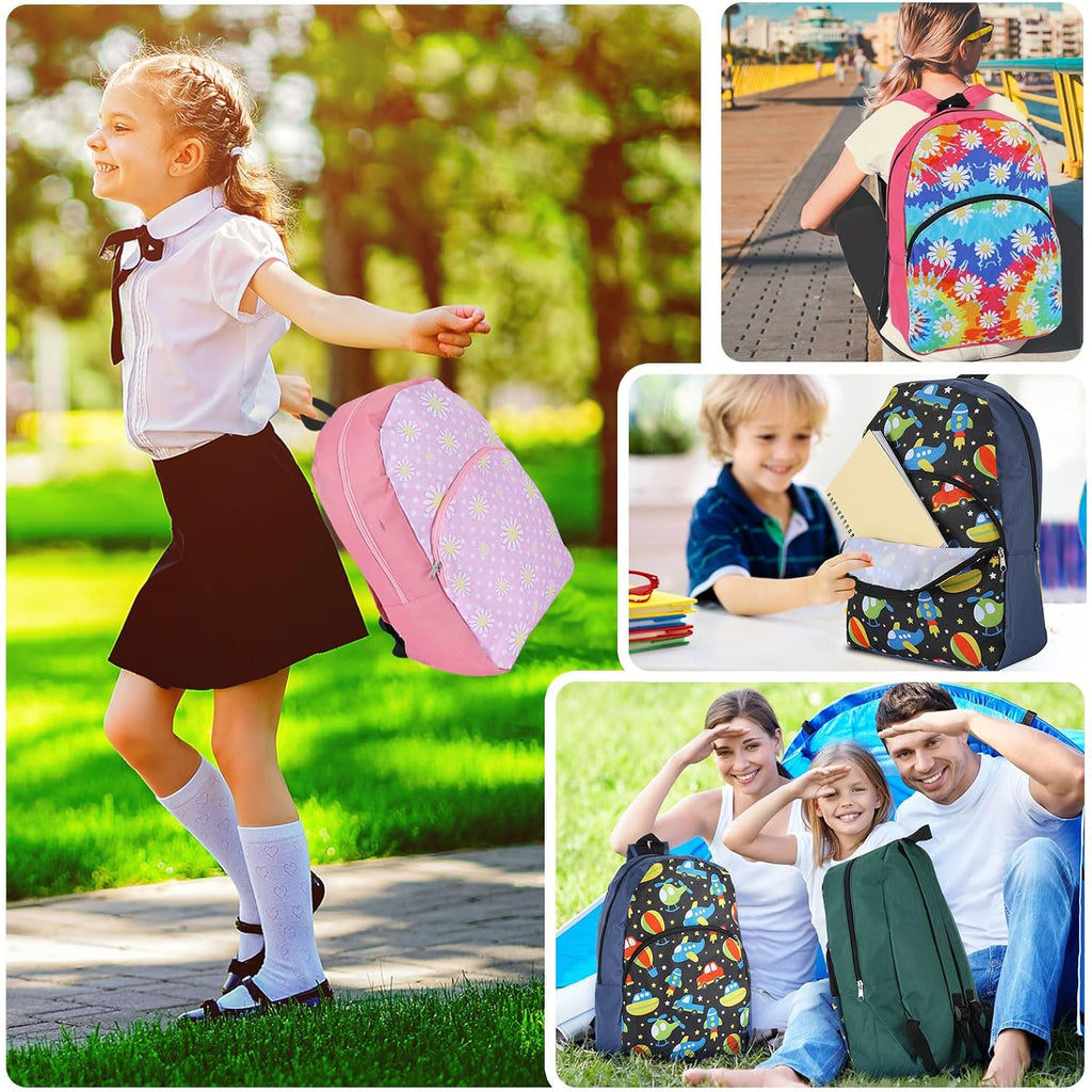 24 Pack School Backpack Bulk 15'', Assorted Printed Bookbags For Boys Girls, Homeless Donations Supplies