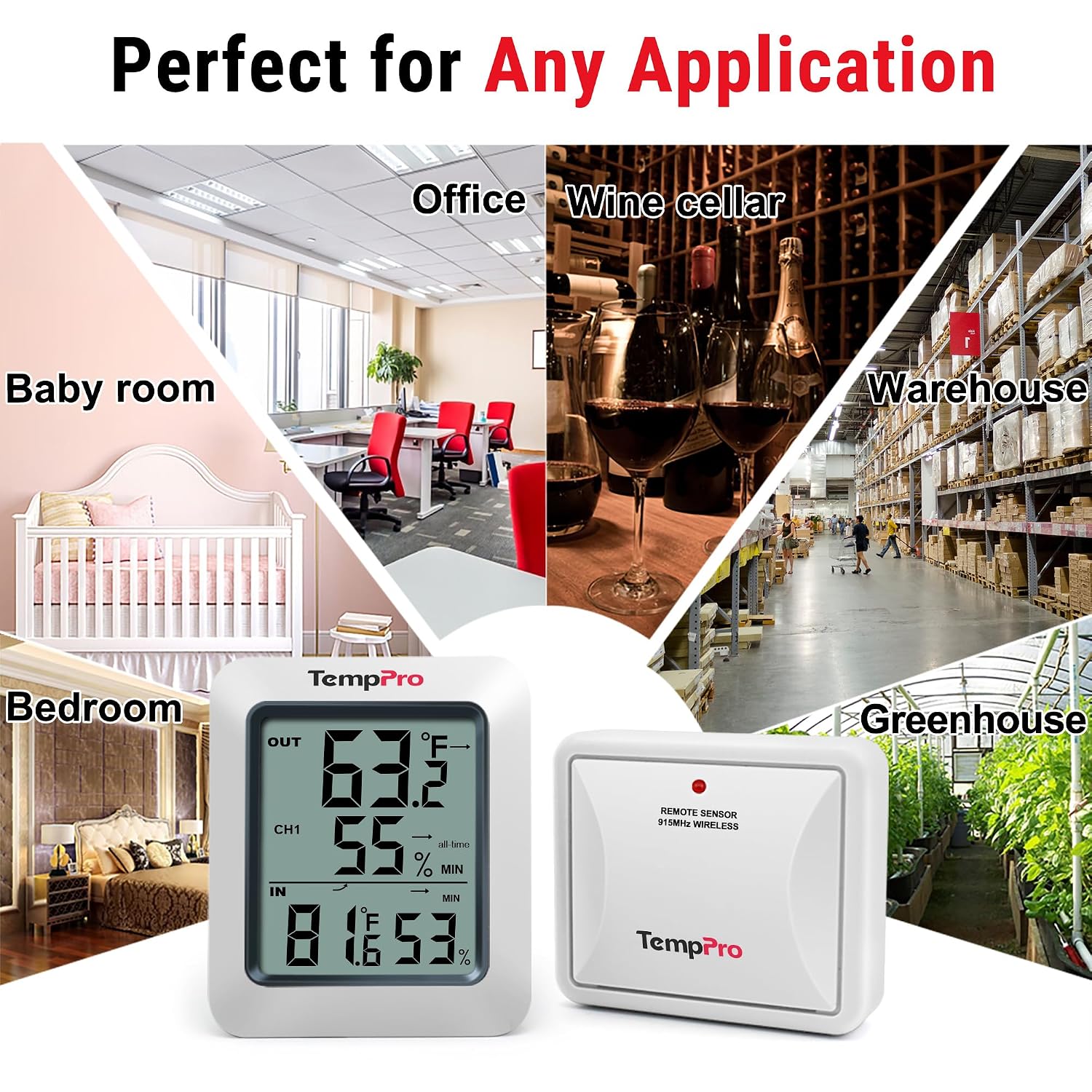 Temppro Tp60 Wireless Indoor Outdoor Thermometer Hygrometer With Large Lcd Display, No Hub Or App Required, 500Ft Wireless Range For Home Greenhouse Garage Rv (Previously Thermopro)