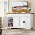 Buffet Cabinet With Storage And 2 Drawers, 47.2“ Large Sideboard Buffet Cabinet With Adjustable Shelves And Doors, Modern Coffee Bar Cabinet, White