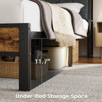 Liians Queen Size Bed Frame With Wood Headboard, Metal Platform Bed With Usb Charging Station And Smart Led Lights, No Box Spring Needed, Easy Assembly
