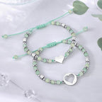 JoycuFF Mother Daughter Bracelets Set, Natural Amazonite Stainless Steel Heart Jewelry for Women, Mothers Day Gifts for Mom/Daughter, Adjustable Matching Bracelets for Mommy and Me Gifts
