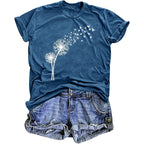 Womens Dandelion Shirts Boho Flower Graphic Tee Scatter Kindness T Shirts Casual Summer Floral Tops Blue