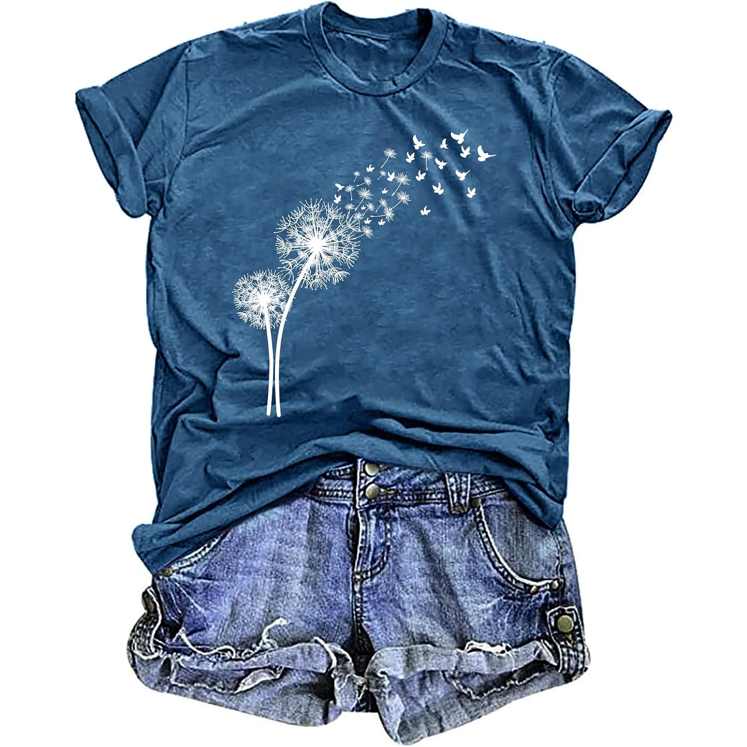 Womens Dandelion Shirts Boho Flower Graphic Tee Scatter Kindness T Shirts Casual Summer Floral Tops Blue